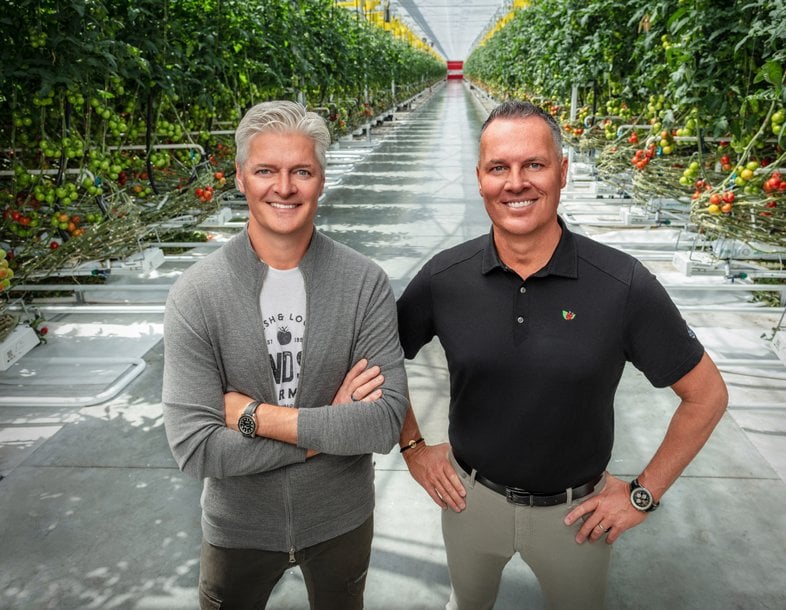 John and Steven Newell in a Windset Farms greenhouse